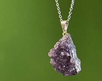 Natural Amethyst Crystal Cluster Pendant Necklace, Raw Amethyst Crystal, Stone Pendant, Purple Geode Stone, Gift For Her, Stocking Stuffer