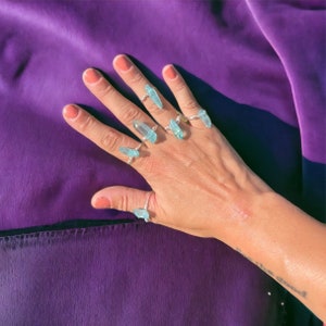 Aqua Aura Quartz Rings, Wire Wrapped Aura Quartz Crystal Rings, Wire Wrapped Rings