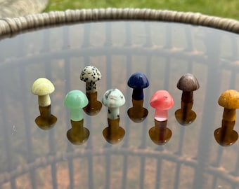 Crystal Mushroom, Mini Gemstone Carved Mushrooms Mini Mushroom Healing Crystal Amethyst Rose Quartz Malachite Decor Gift