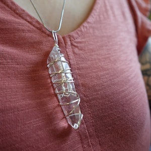 Clear Quartz Crystal Point Pendant Necklace, Crown Chakra Stone Clarity Healing Necklace