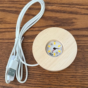 Crystal Base LED Light Lamp USB, White Color Lamp Crystal Sphere Stand, Wood Round Crystal Holder Light Display