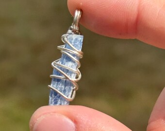 Kyanite Necklace, Polished Kyanite Gift, Blue Kyanite Jewelry, Throat Chakra Crystal Pendant, Self Expression