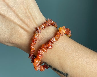 Carnelian Gemstone Chip Stretchy Bracelet, Carnelian Jewelry Gift