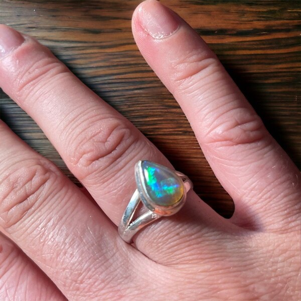Opal Gemstone Ring size 7, October Crystal Ring, Sterling Silver Rings, Genuine Opal Ring, Virgo Scorpio Ring
