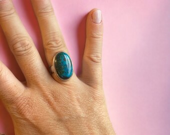 Bohemian Oval Crystal Ring, Blue Crystal Chrysocolla Energizing Energy Jewelry size 6