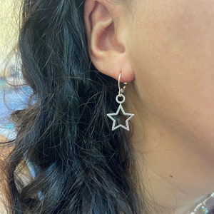 Star Earrings Dangle Silver Star Outline Hoops: Hypoallergenic - Etsy