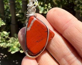 Red Jasper Crystal Necklace, Birthstone Jewelry, Boho Silver Necklace