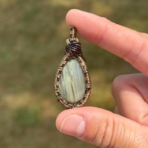 Green Jasper Necklace, Jasper Stone Pendant Necklace, Wire Wrapped Jewelry, Handmade Necklace, Crystal Jewelry
