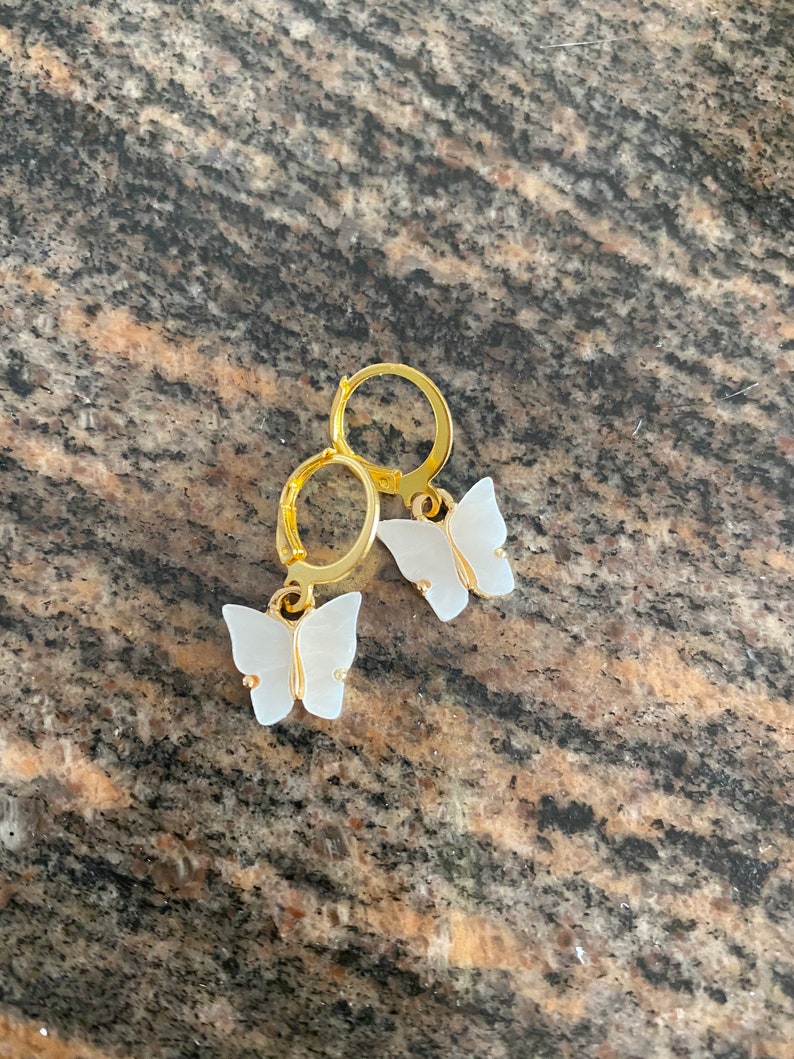 Pearl Butterfly Hoop Huggies Earrings Drop Earrings Gold ...