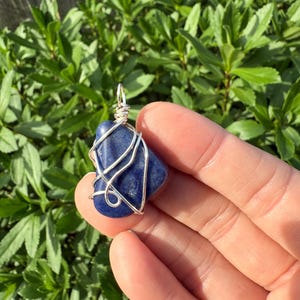 Blue Sodalite Crystal Pendant, Blue Gemstone Crystal Wrapped Necklace, Third Eye Chakra Jewelry