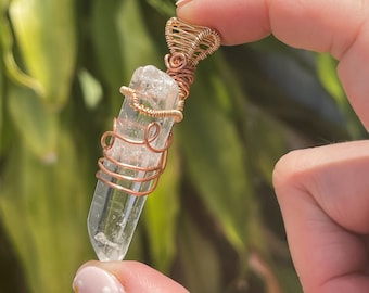 Natural Clear Quartz Point Pendant, Clear Quartz Necklace Copper Pendant Jewelry Crown Chakra Stone Clarity Healing