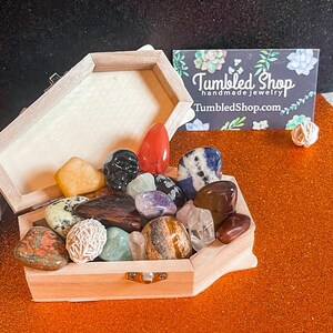 Crystal Mystery Box 10+ Halloween Rocks Coffin Box, Mystery Healing Crystals Aligned Personalized Box, Mix of Natural Tumbled Pieces