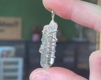 Natural Clear Quartz Point Pendant, Sterling Silver Wire Wrapped Necklace