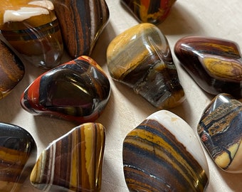 Banded Jasper Tumbled Stones, Polished Hematite Tigers Eye Jasper Crystals, Healing Gemstones Protection