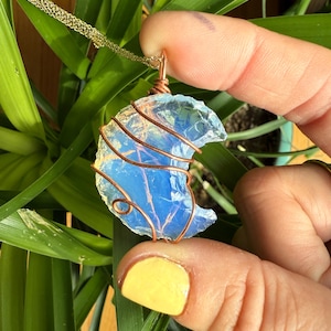Opalite Moon Stone Necklace, Copper Wire Wrapped Moon Carving Crystal Pendant, Opalite Jewelry, Handmade Gifts for Christmas