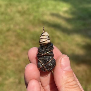 Tektite Opal Pendant Necklace, Meteor Moldavite Stone Necklace, Wire Wrapped Stone