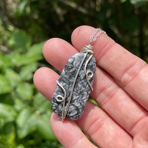 Pinolith Crystal Necklace, Wire Wrapped Gemstone
