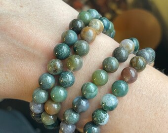 Indian Agate Crystal Stone Bead Bracelet, Healing Crystals