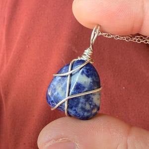 Sodalite Necklace, Blue Sodalite Pendant, Wire Wrapped Pendant, Third Eye Chakra Jewelry