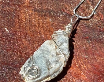Chalcedony Stone Necklace, Sterling Silver Sparkly Druzy Gemstone Pendant, Statement Jewelry Gift