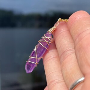 Purple Flame Aura Quartz Necklace Wire Wrapped Crystal Point Rainbow Aura Quartz Aura Pendant