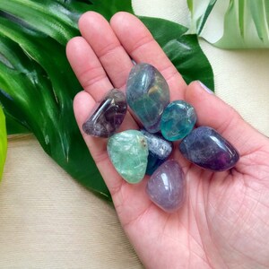 Rainbow Fluorite Tumbled Stones, Banded Fluorite Crystals, Alleviates Stress + Anxiety