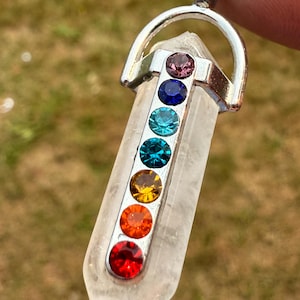 Chakra & Clear Quartz Crystal Point Pendant - Gemstone Necklace Healing Crystals