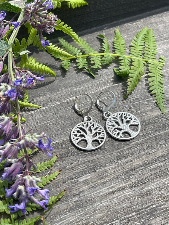 Boucles D'oreilles Arbre De Vie Bohème - Plaqué Argent - Dormeuses - Cadeau Idéal