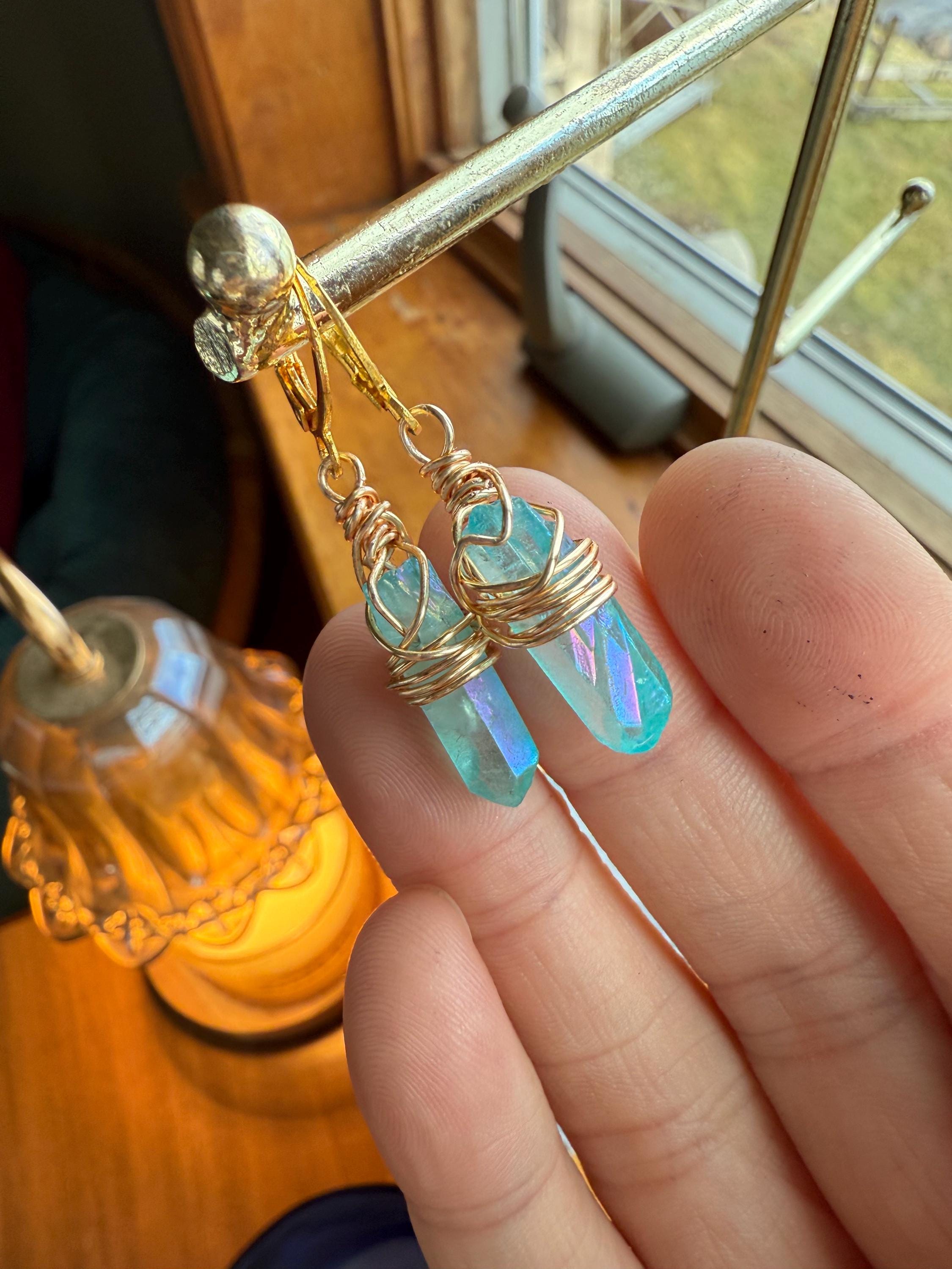 Ocean Resin Teardrop Earrings | Pop-Up Mākeke - The Mākeke (3) pairs Aqua Gold plated Earrings main image 1