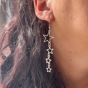 Star Hoop Earrings, Dangle Stainless Star Earrings Silver Star Outline Hoops, Charm Earrings, Silver Earrings Minimalist Earring Set