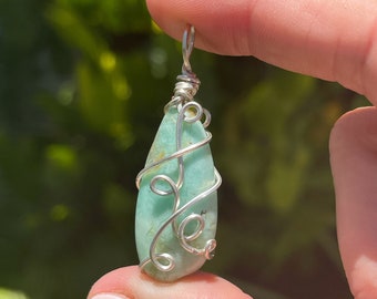 Amazonite Stone Necklace, Wire Wrapped Healing Crystal Jewelry, Birthstone Necklace