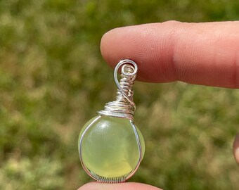 Green Prehnite Necklace Natural Crystal Wire Wrapped Peridot Pendant Necklace
