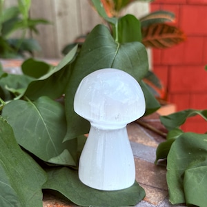 Mushroom Crystal Sculpture, Selenite Enchantment: Mushroom Fantasy Art, Selenite Magic Cap Toadstool Dreams Gift, Healing Crystal Carving