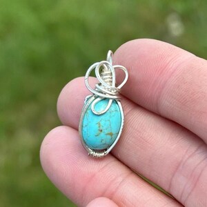 Turquoise Necklace Silver Layering Gemstone Pendant, Wire Wrapped Crystal Necklace, Birthstone Necklace, Dainty Layering Necklace