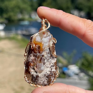 Natural Fire Agate Crystal Stone Necklace, Copper Pendant Wire Wrapped, Healing Rock Gift for Women, Necklaces Gifts