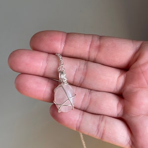 Rose Quartz Necklace, Dainty Oval Gemstone Necklace, Silver Necklace, Pink Crystal Pendant