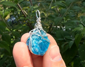 Manifestation Growth, Blue Apatite Gemstone Healing Crystal Necklace