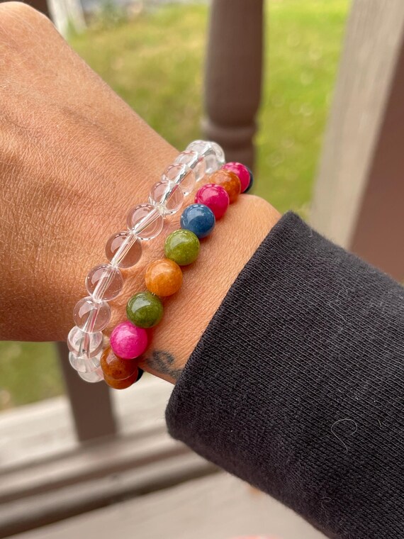 Braccialetto di cristallo curativo da 8 mm / Gioielli con perline di pietre preziose sfaccettate / Bracciale energetico per uomo e donna / Regali per meditazione yoga - Italia