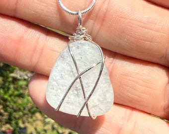 Aquamarine Birthstone Necklace, Silver Handmade Wire Wrapped Gemstone Pendant