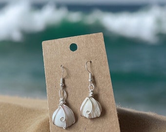 Silver Seashell Earrings, 925 Sterling Silver Shell Dangle