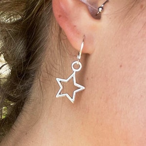 Star Earrings Dangle Silver Star Outline Hoops: Hypoallergenic ...
