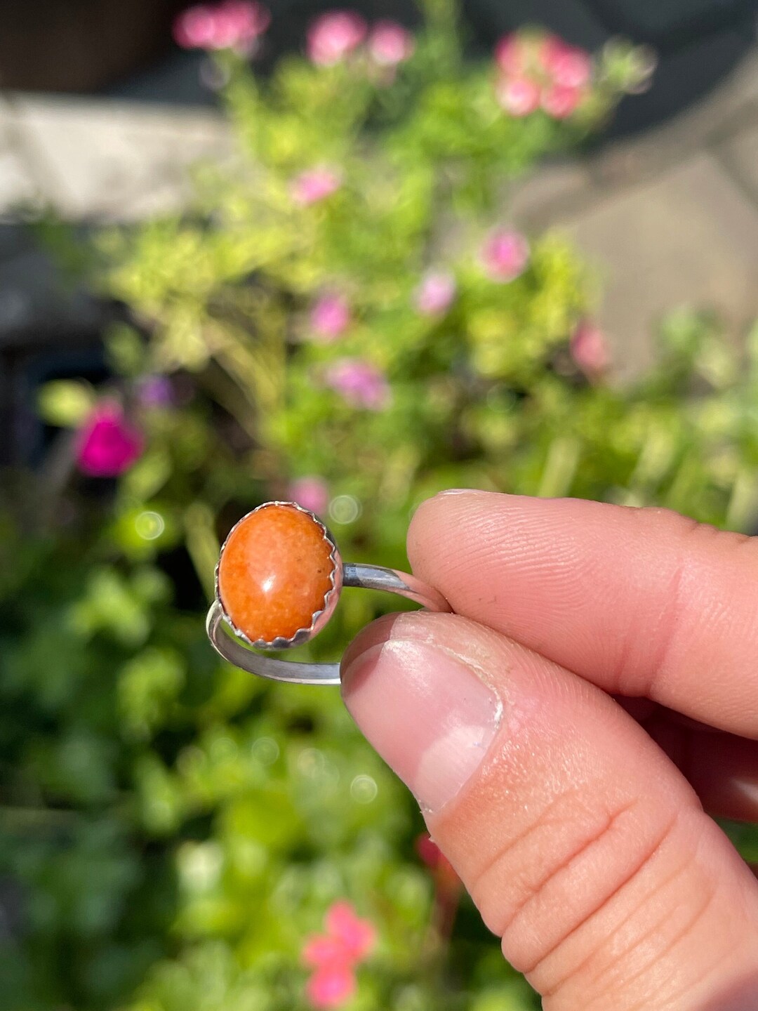 Orange Calcite Crystal Ring, Sterling Silver Ring Size 9, Handmade ...
