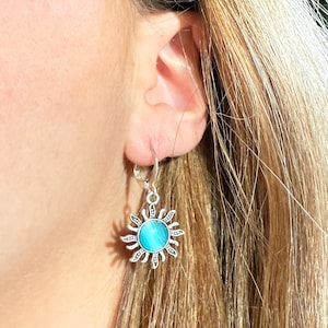 Sun Gemstone Earrings, Crystal Earrings, Dangle Star 14K Gold Earrings Minimalist Earrings Sun Drop Hoops Boho Jewelry indie Earrings