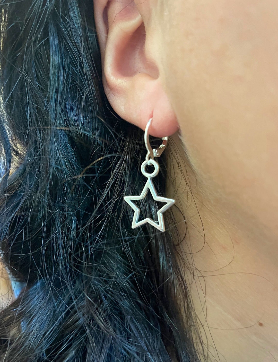 Star Earrings Dangle Silver Star Outline Hoops: Hypoallergenic - Etsy