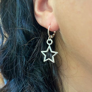 Star Earrings Dangle Silver Star Outline Hoops: Hypoallergenic Stainless Steel Sterling Silver, Celestial Dangle Earrings, Charm Jewelry
