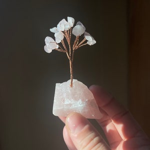 Rose Quartz Tree, Real Crystal Tree of Life, Home Desk Decor, Housewarming Gift, Rock Sculpture Gift, Miniature Gemstone Tree