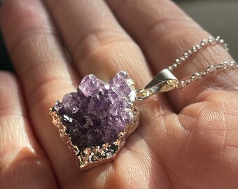 Amethyst Necklace, February Birthstone Natural Crystal Pendant Necklace, Stone Pendant, Geode Jewelry, Gift For Her