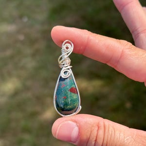 Bloodstone Teardrop Necklace, Crystal Pendant, Healing Necklace for the Body and Mind, Emotional Gift for Women