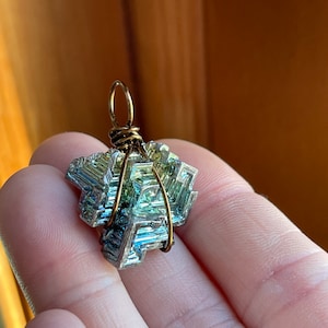 Bismuth Crystal Necklaces, Bismuth Jewelry, Wire Wrapped Bismuth, Perfect Crystal Lab Created