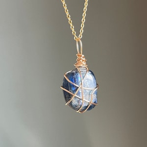 Kyanite Stone Necklace, Polished Kyanite Pendant Gift, Blue Kyanite Jewelry, Throat Chakra Crystal Pendant, Self Expression